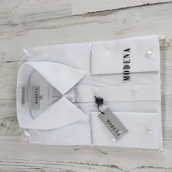 Modena white tuxedo suit dress shirt cuffs pearl buttons Size 18 tall 36/37 NEW - Picture 1 of 5